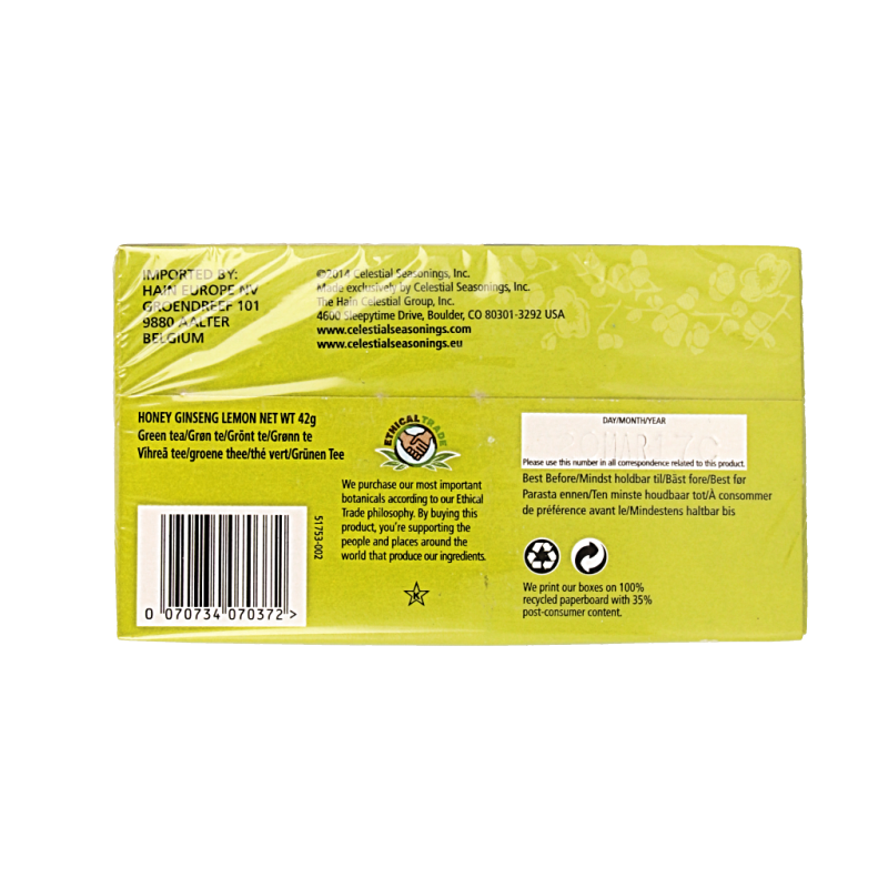 Celestial Season Honey lemon ginseng green tea 20.00 Zakjes
