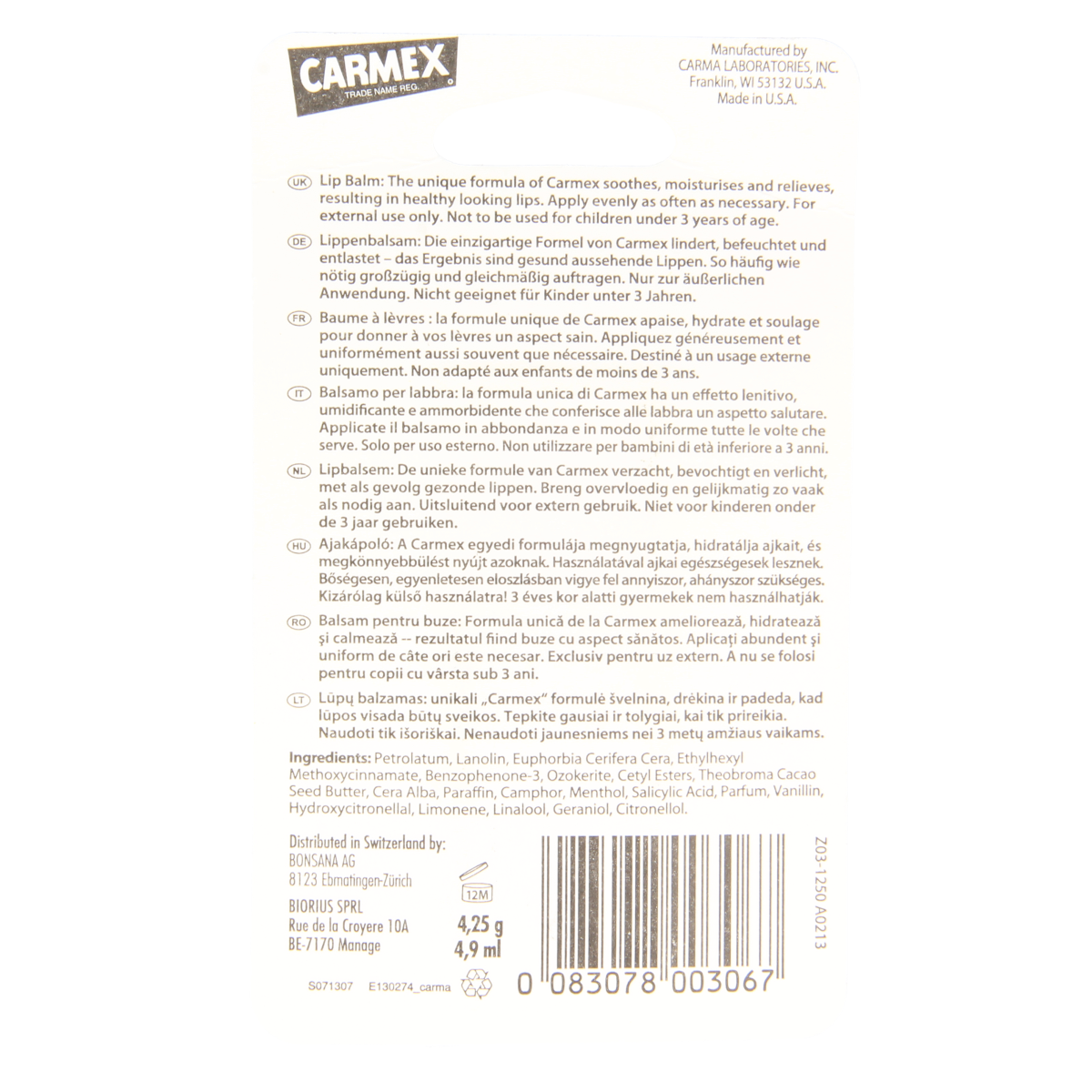 Carmex Lip balm classic stick 4.25 Gram