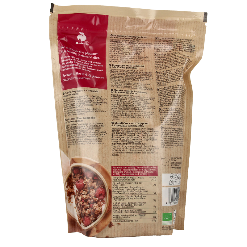 Favrichon Framboos & chocolade crunchy muesli bio 375 Gram