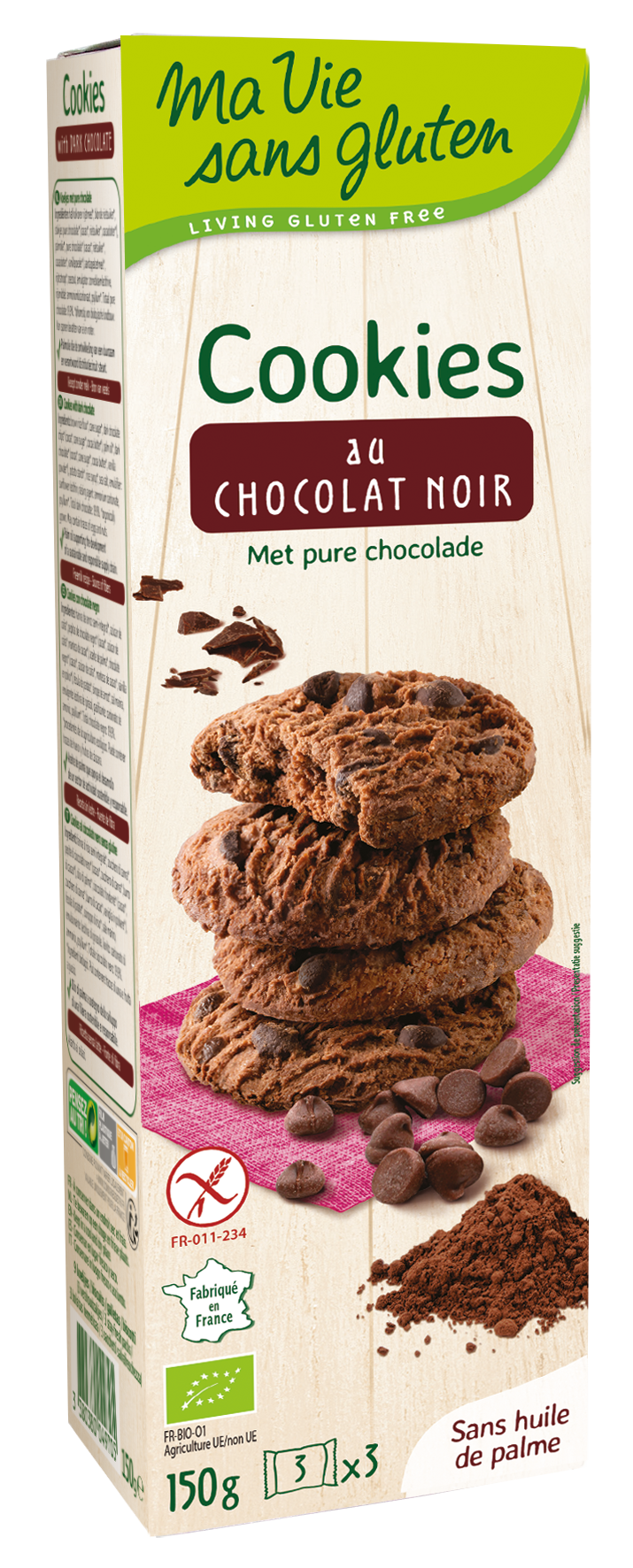 Ma Vie Sans Koekjes met pure chocolade glutenvrij bio 150 Gram