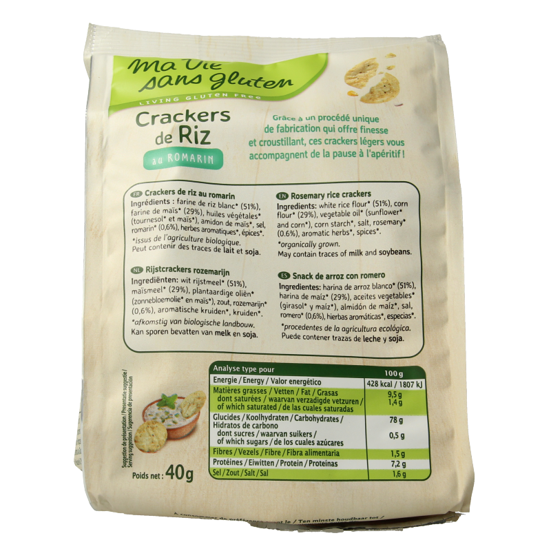 Ma Vie Sans Rijstcrackers rozemarijn glutenvrij bio 40.00 Gram