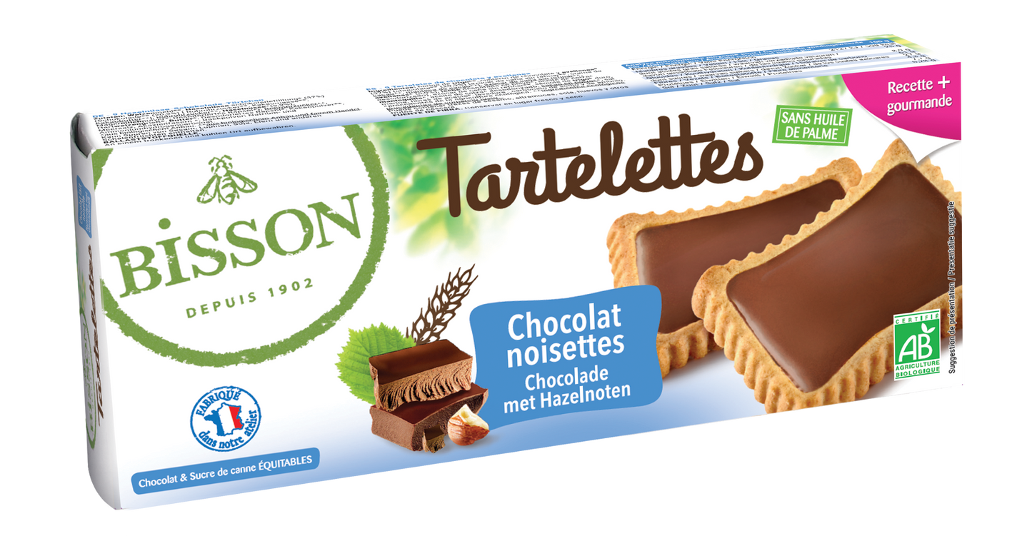 Bisson Gevulde hazelnoot chocolade tartelettes bio 150.00 Gram