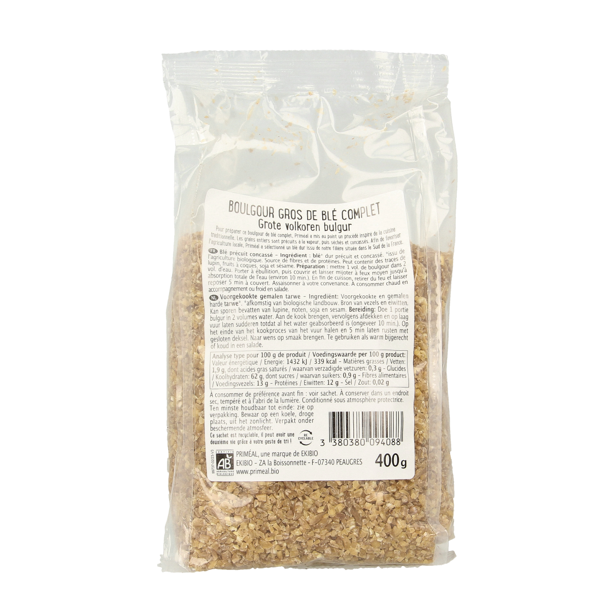 Primeal Tarwe bulgur Frankrijk bio 400.00 Gram