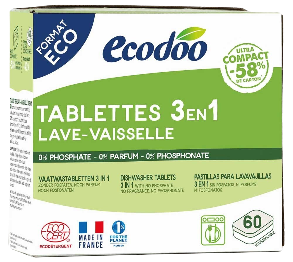 Ecodoo Vaatwas tabletten 3-in-1 geconcentreerd XL bio 60 Stuks