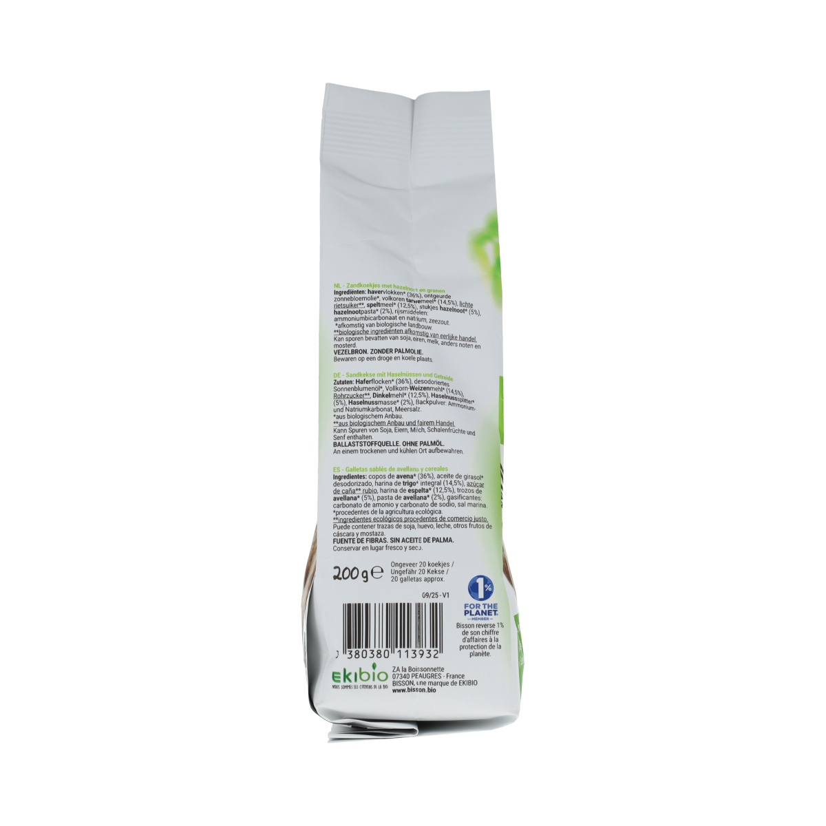 Bisson Zandkoekjes hazelnoot & granen bio 200.00 Gram