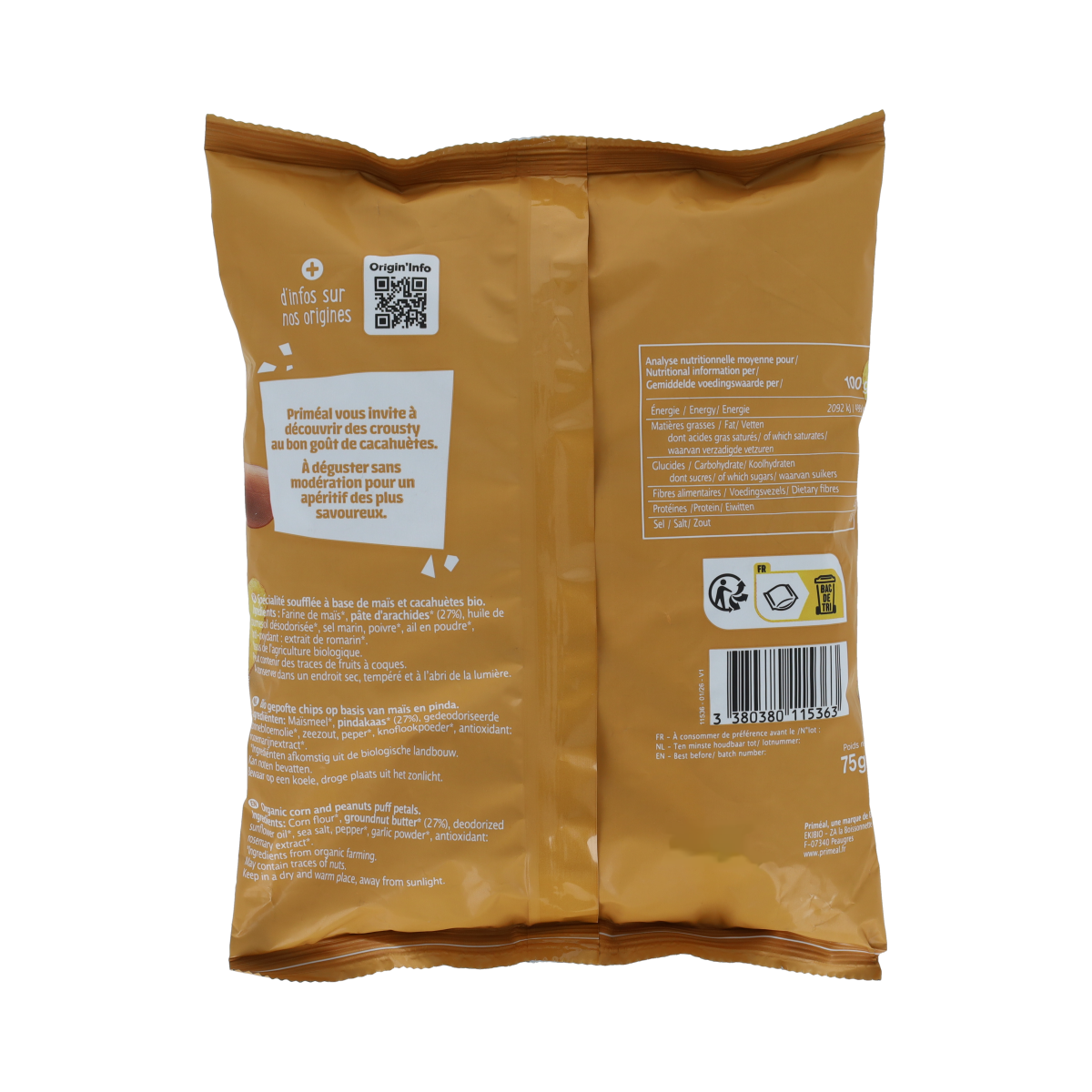 Primeal Chips gepoft pinda glutenvrij bio 75.00 Gram