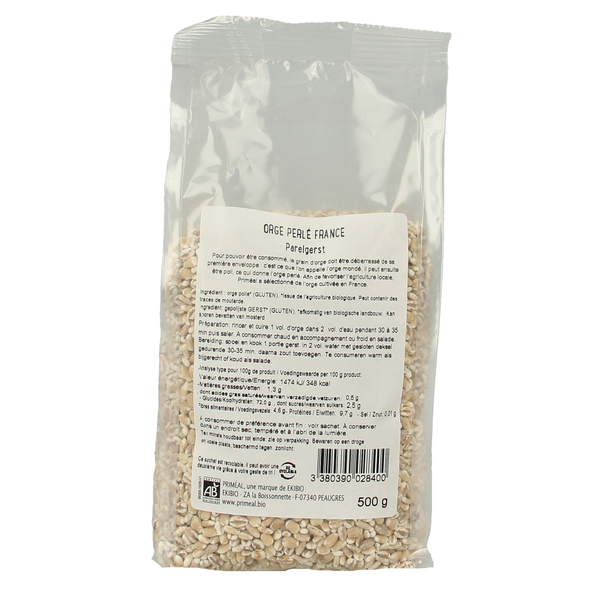 Primeal Geparelde gerst bio 500.00 Gram