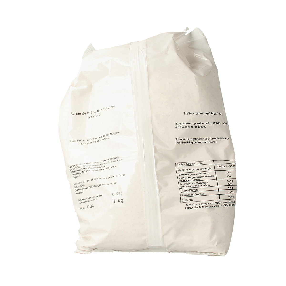 Primeal Half volkoren tarwemeel borsa 110 bio 1.00 Kilogram