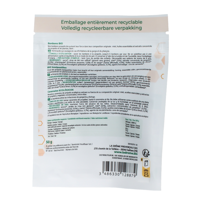 Ladrome Propolis keelpastilles bio 50.00 Gram