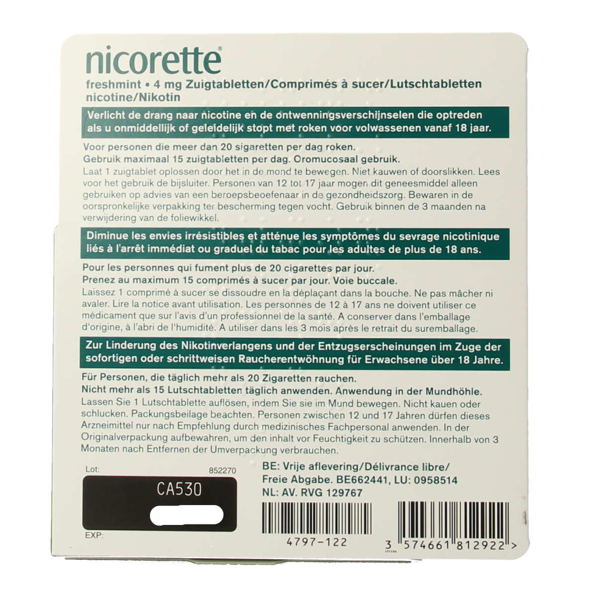Nicorette Zuigtablet 4mg fresh mint 80.00 Zuigtabletten