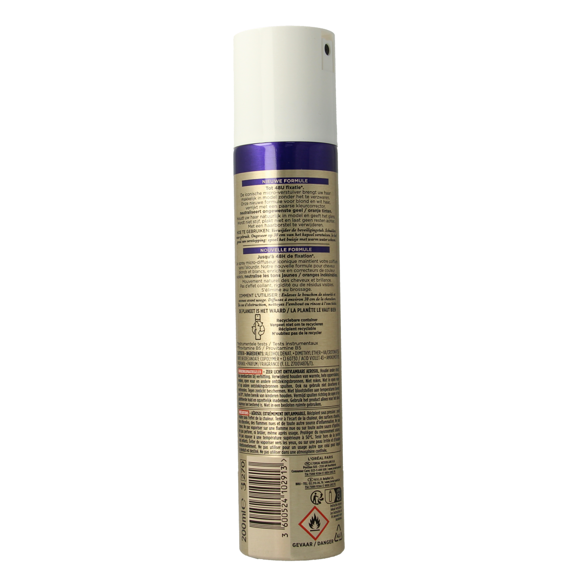 Elnett Purple hairspray sterke fixatie 200.00 Milliliter