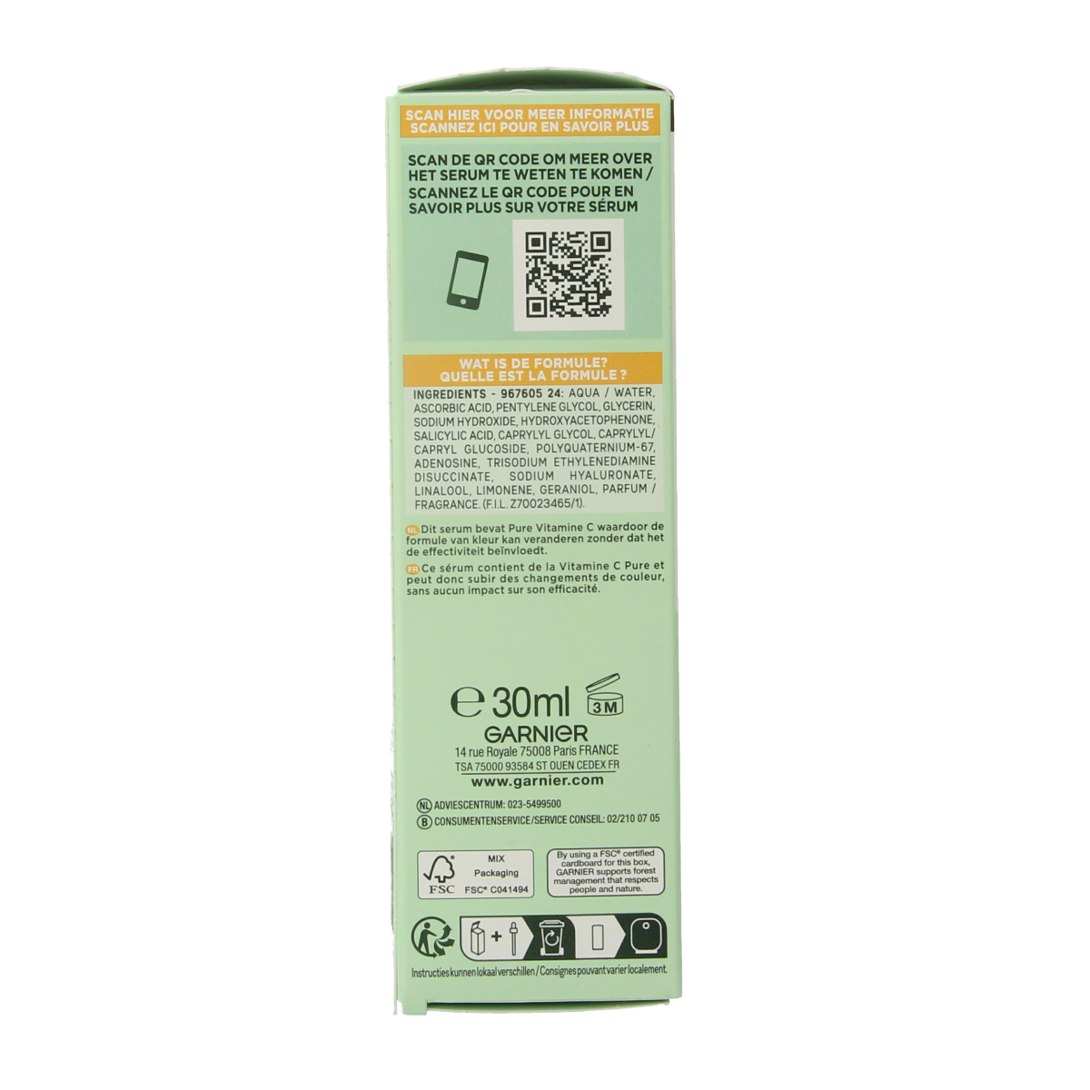 Garnier SkinActive nachtserum vitamine C hyaluronzuur 30.00 Milliliter