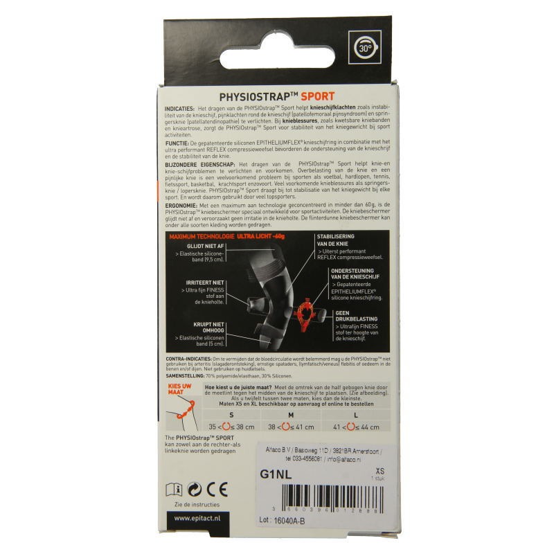 Epitact Knie physiostrap sport maat XS 1 Stuks