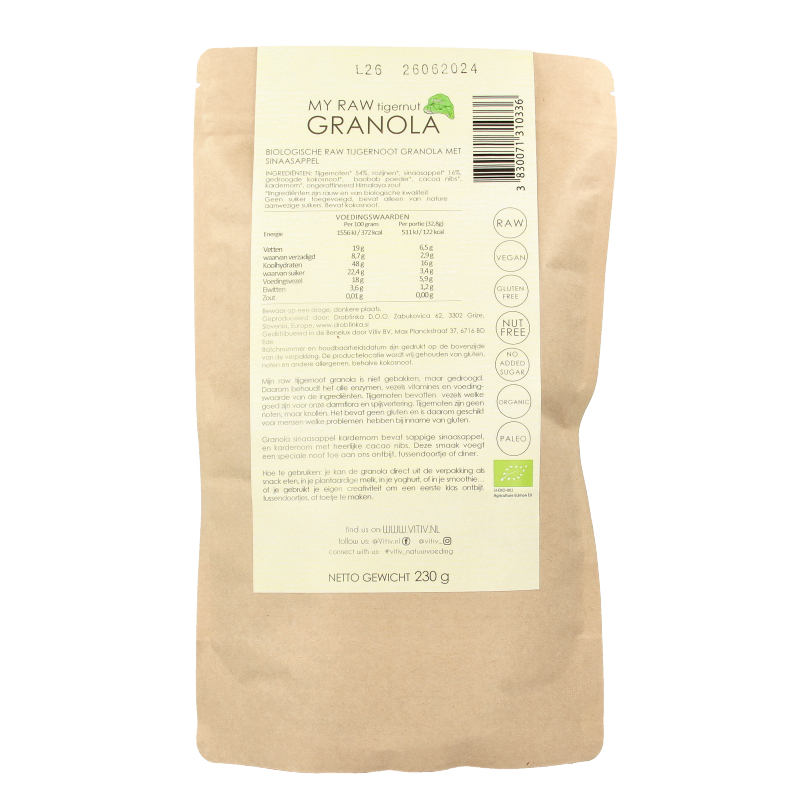 Vitiv Tijgernoot granola sinas kardemom bio 230.00 Gram