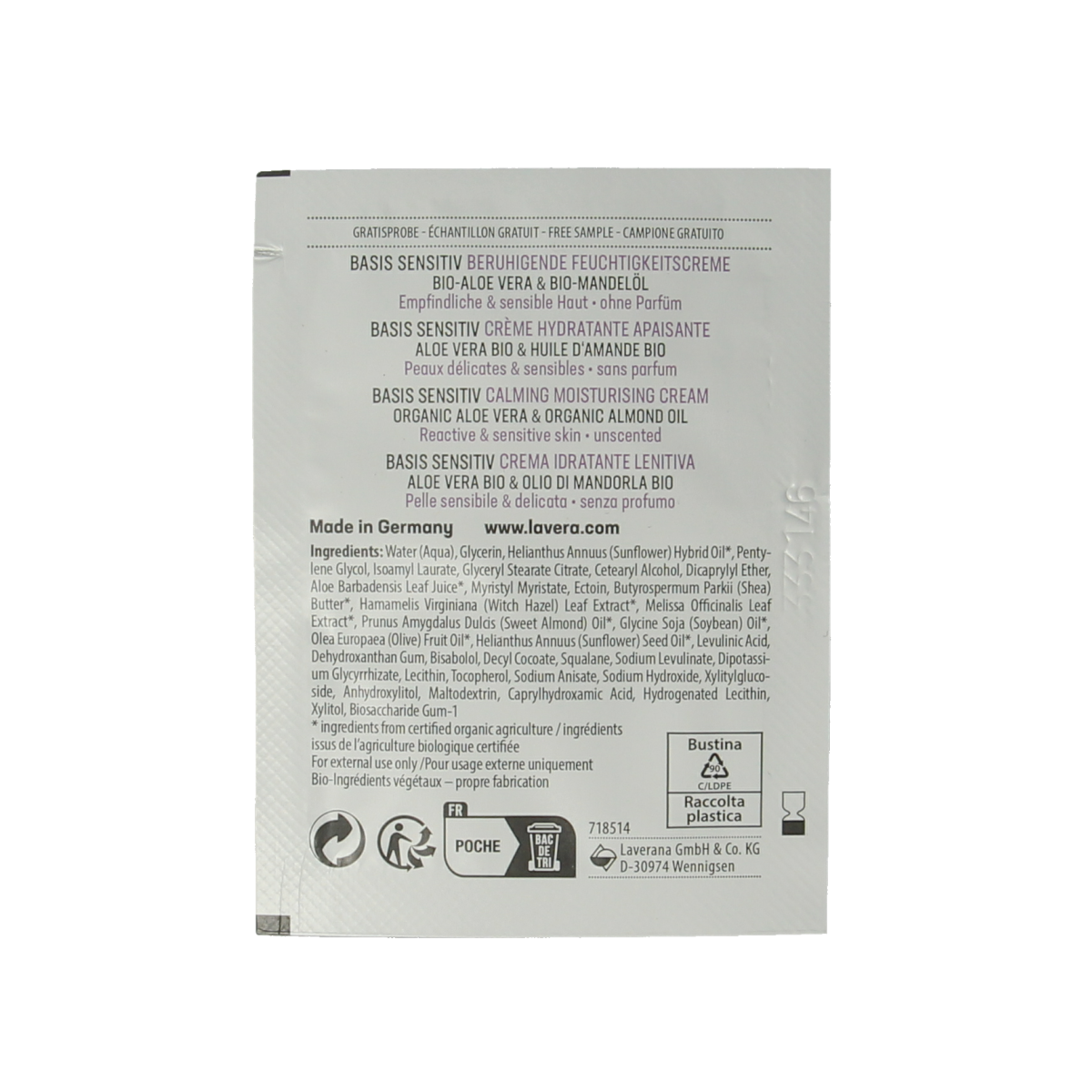 Lavera Sample basis sensitive moisturizing cream bio 100.00 Stuks