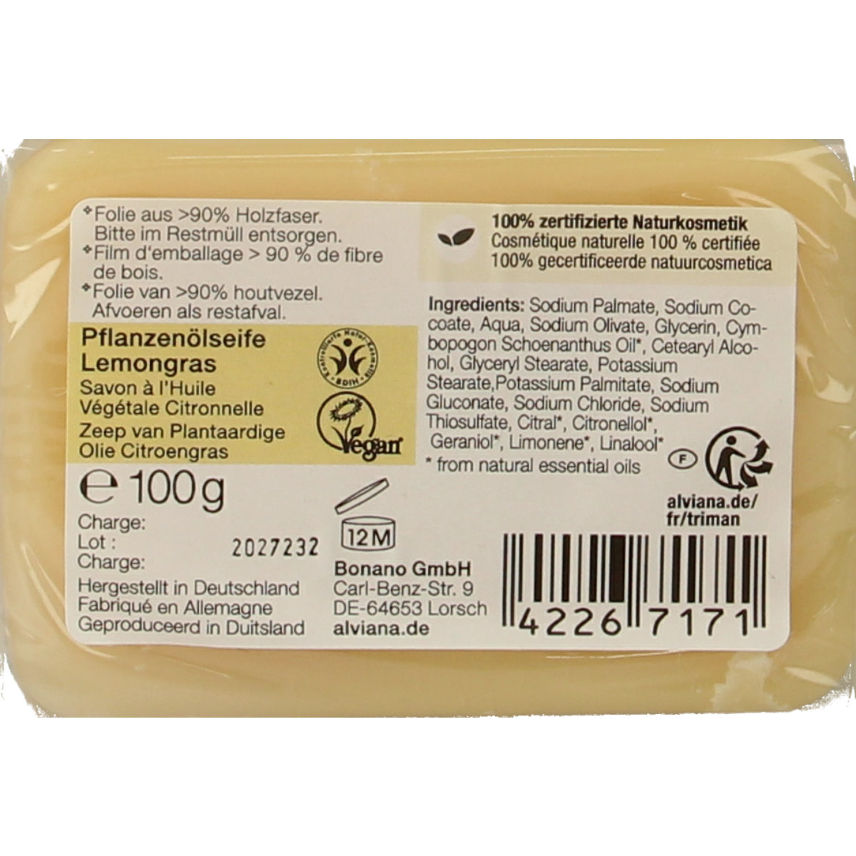 Alviana Citroengras zeep 100.00 Gram