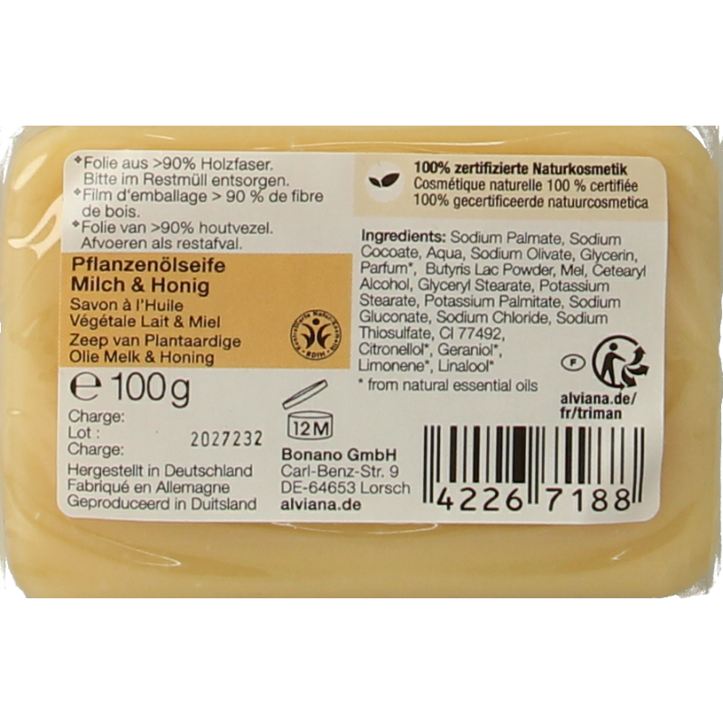 Alviana Melk & honingzeep 100 Gram
