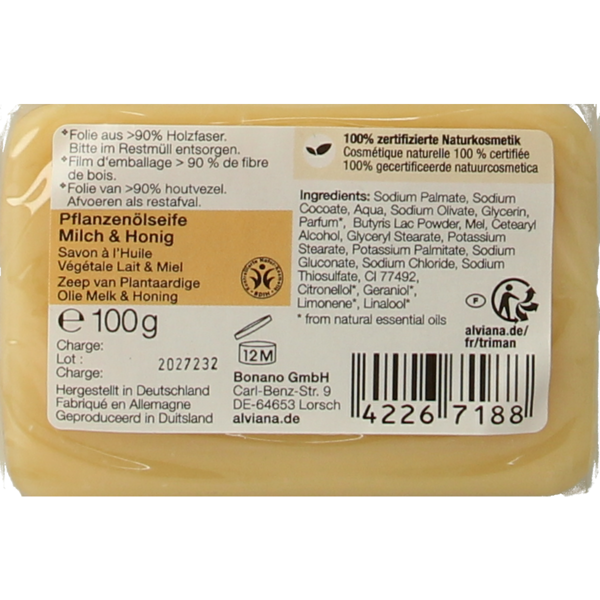 Alviana Melk & honingzeep 100.00 Gram