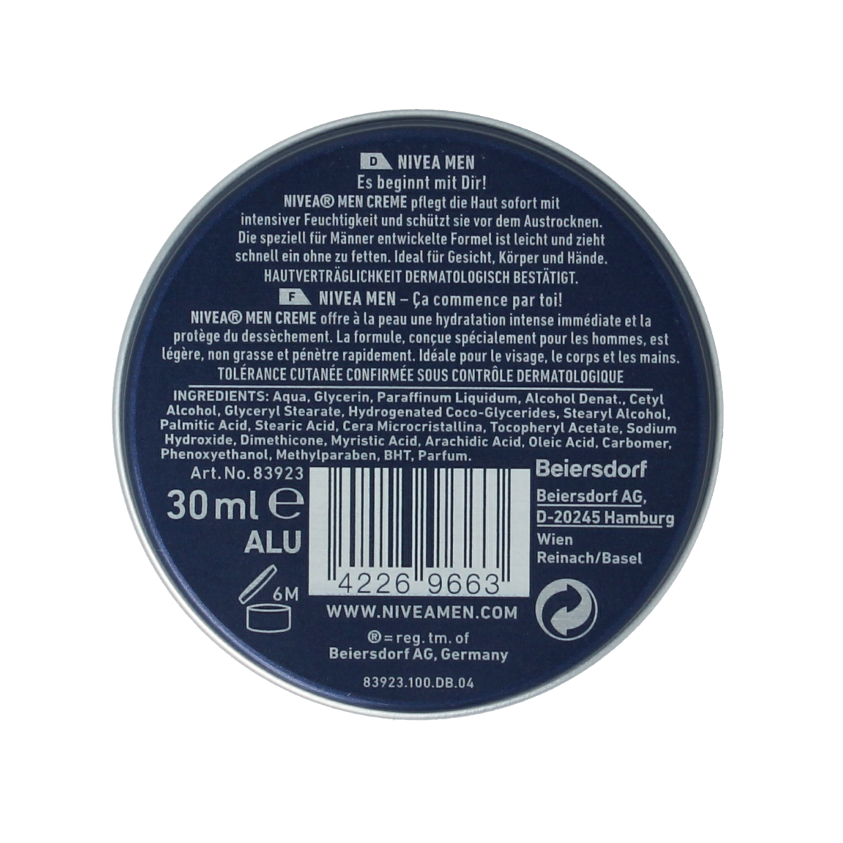 Nivea Men creme blik 30.00 Milliliter