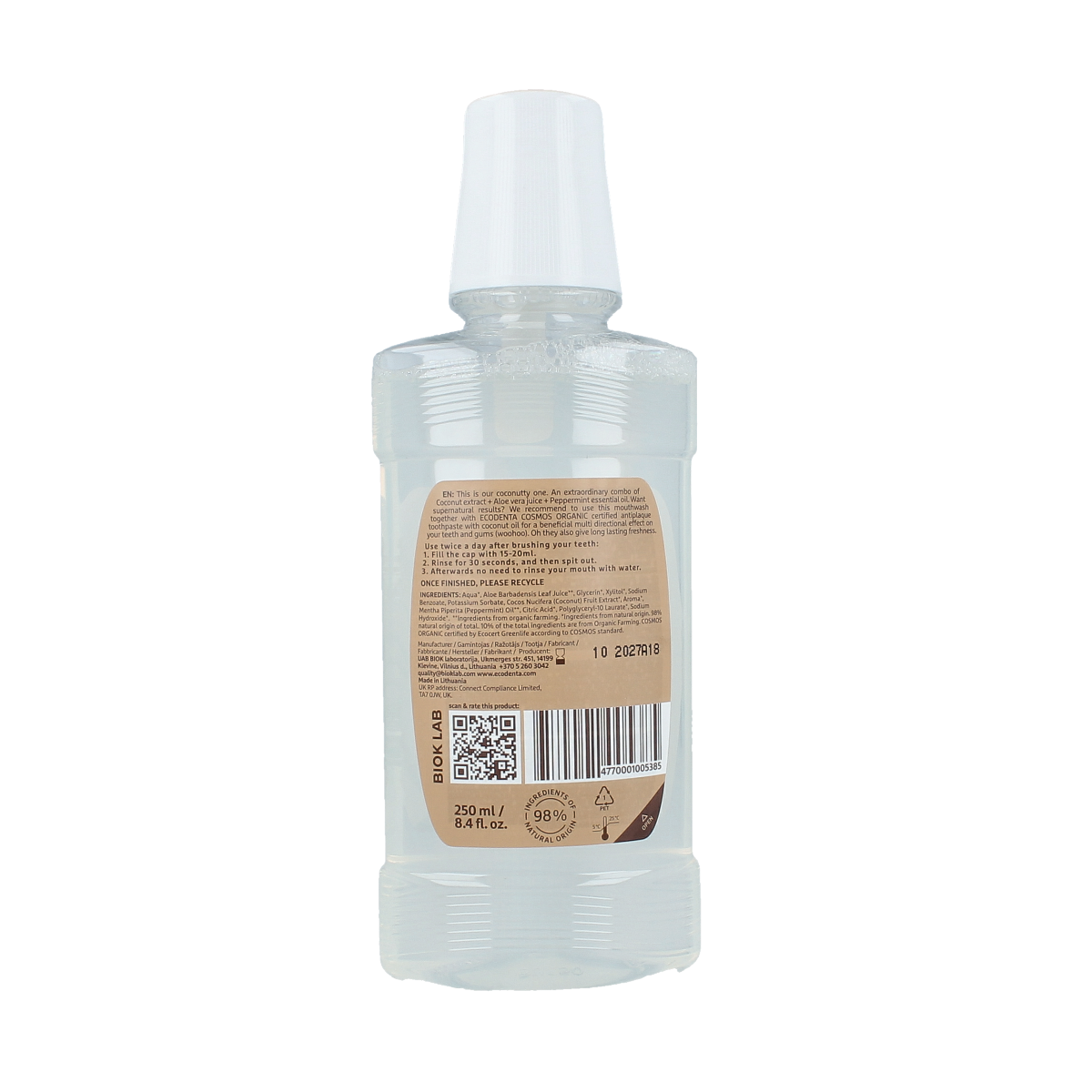 Ecodenta Mondwater aloe vera kokos bio 250.00 Milliliter