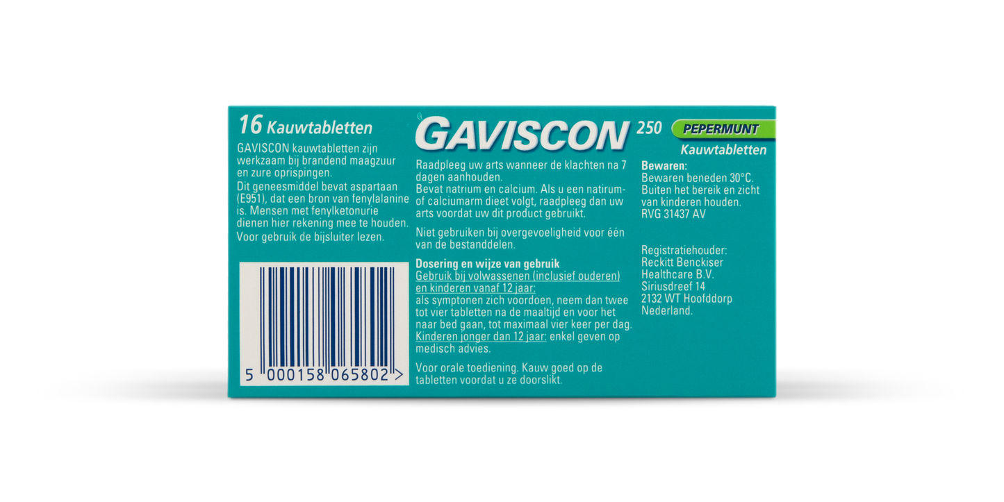 Gaviscon Pepermunt 250 16.00 Kauwtabletten