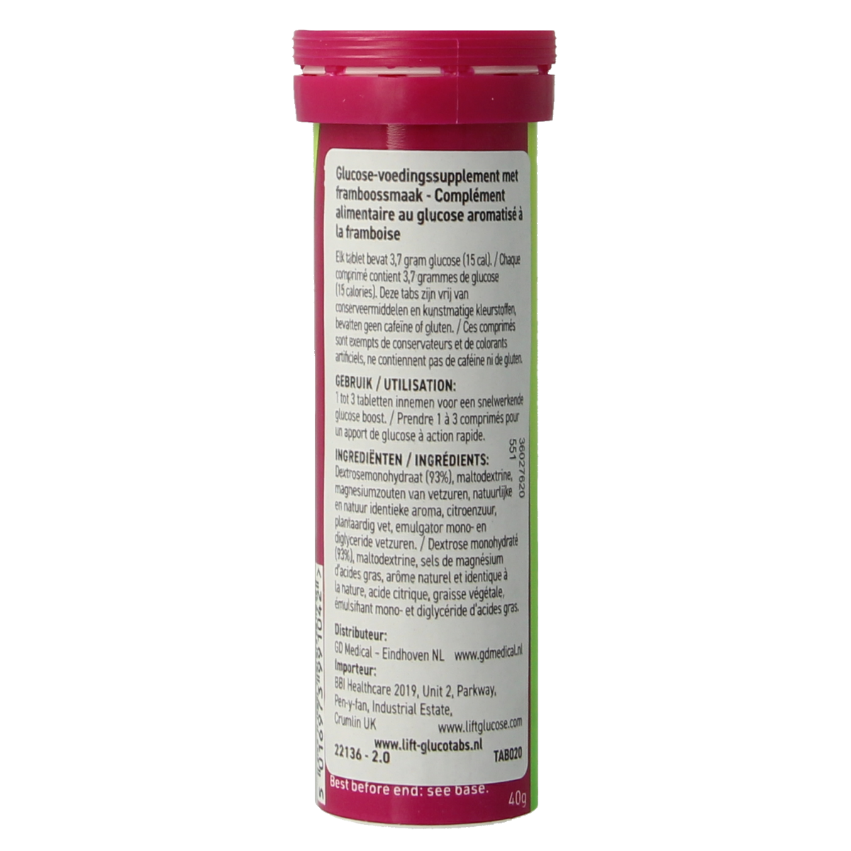 Lift LIFT GlucoTabs raspberry/framboos buisje 10.00 Tabletten