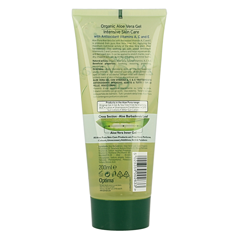 Optima Aloe pura aloe vera gel organic vitamine A C E 200 Milliliter