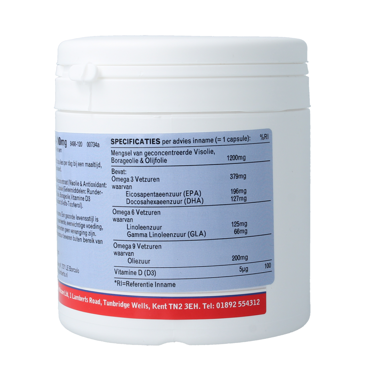 Lamberts Omega 3 6 9 visolie 1200mg + vitamine D3 120.00 Capsules