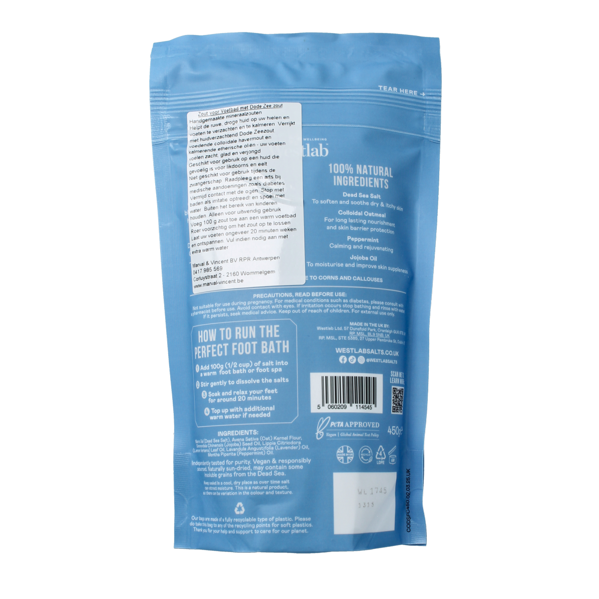 Westlab Foot soak dode zeezout 450.00 Gram