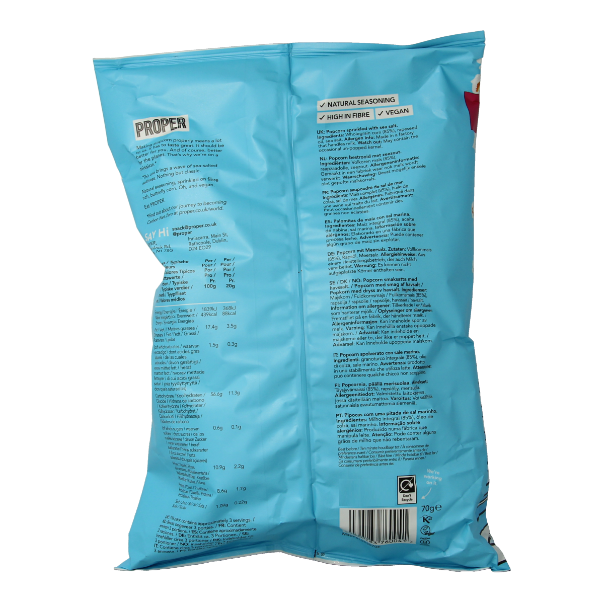 Proper Corn Popcorn lightly sea salted 70.00 Gram