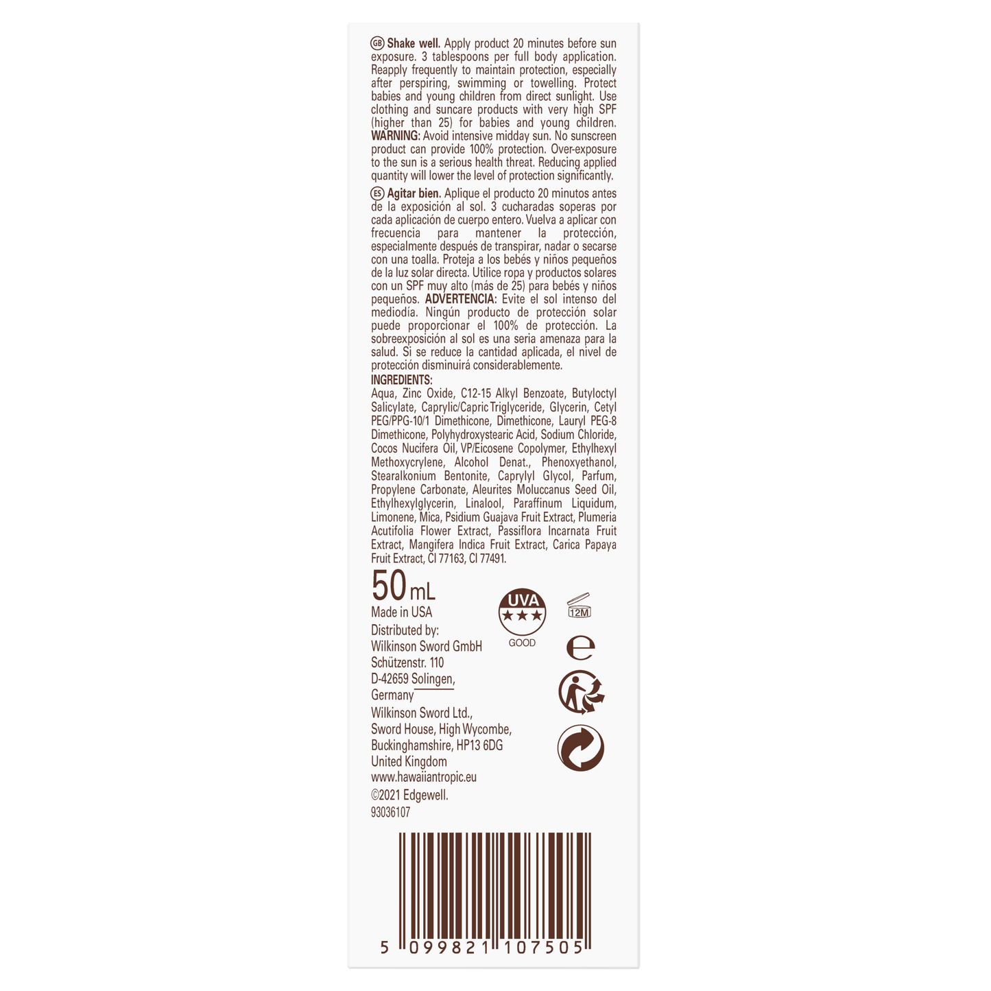 Hawaiian Tropic Mineral sunmilk face SPF30 50.00 Milliliter