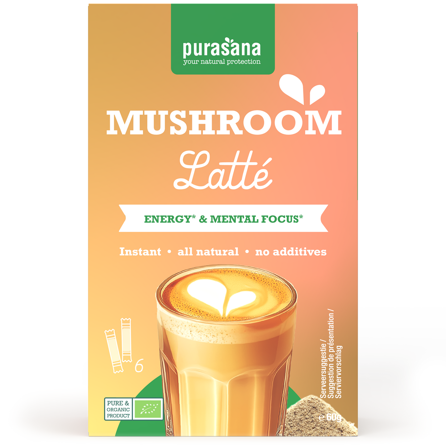 Purasana Instant mushroom latte 6x10g bio 60.00 Gram
