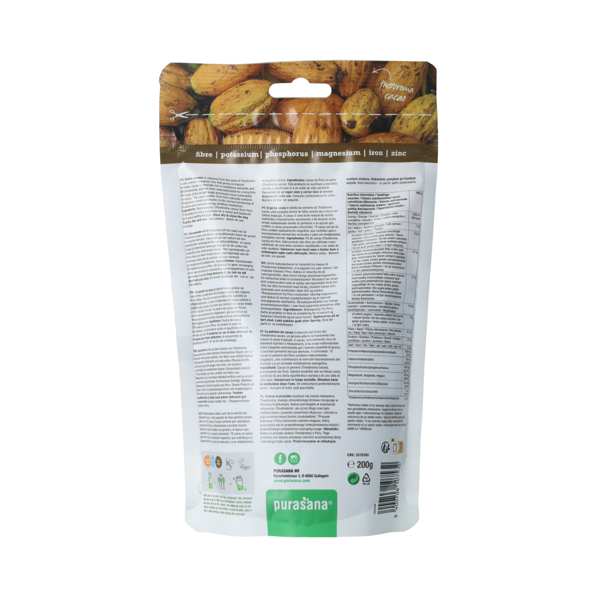Purasana Purasana Vegan cacaopoeder 200.00 Gram