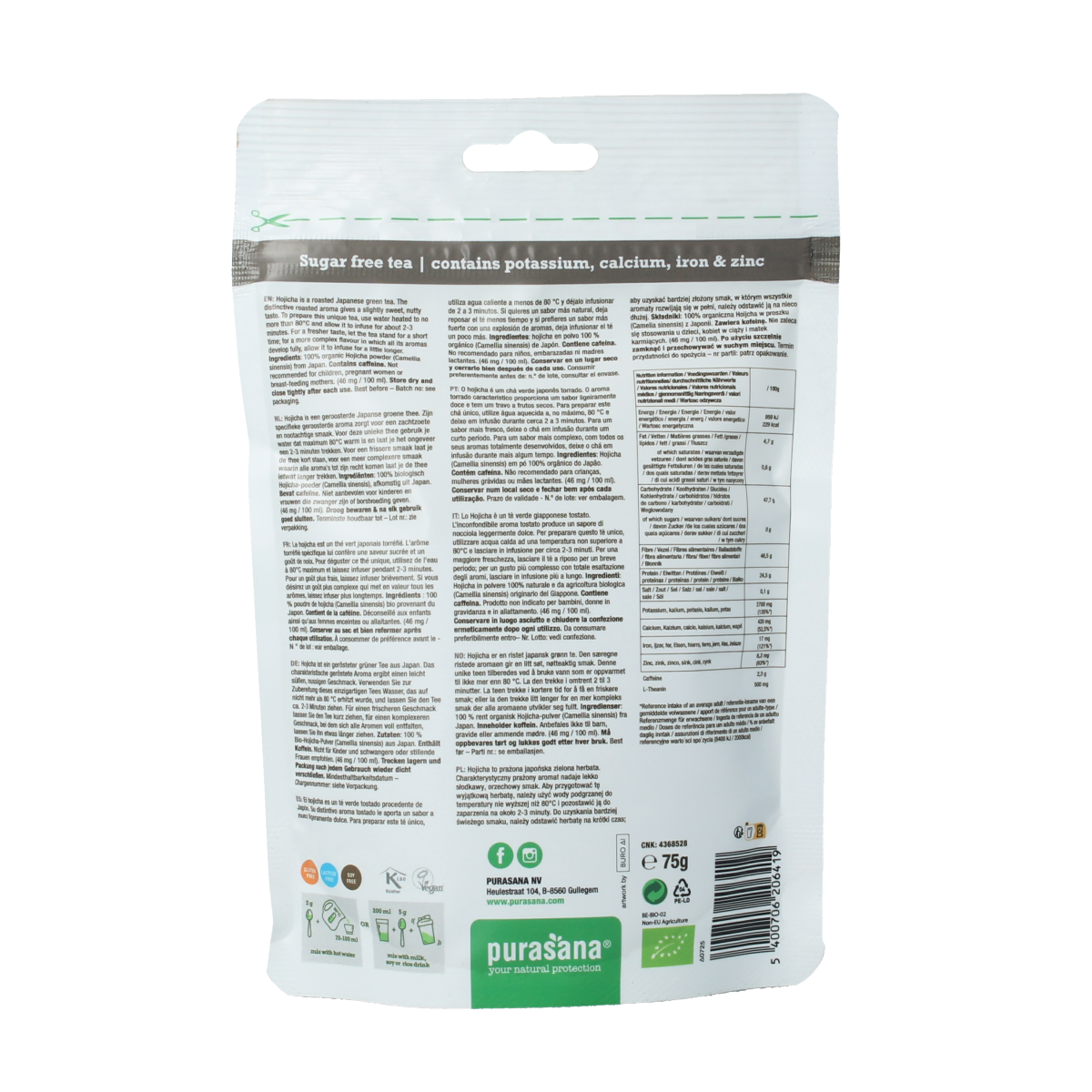 Purasana Hojicha thee poeder vegan bio 75.00 Gram