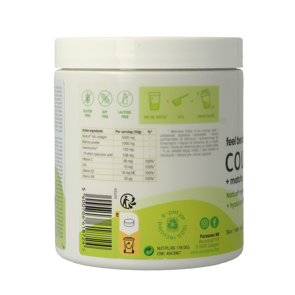 Purasana Collageen matcha feel beautiful 240.00 Gram