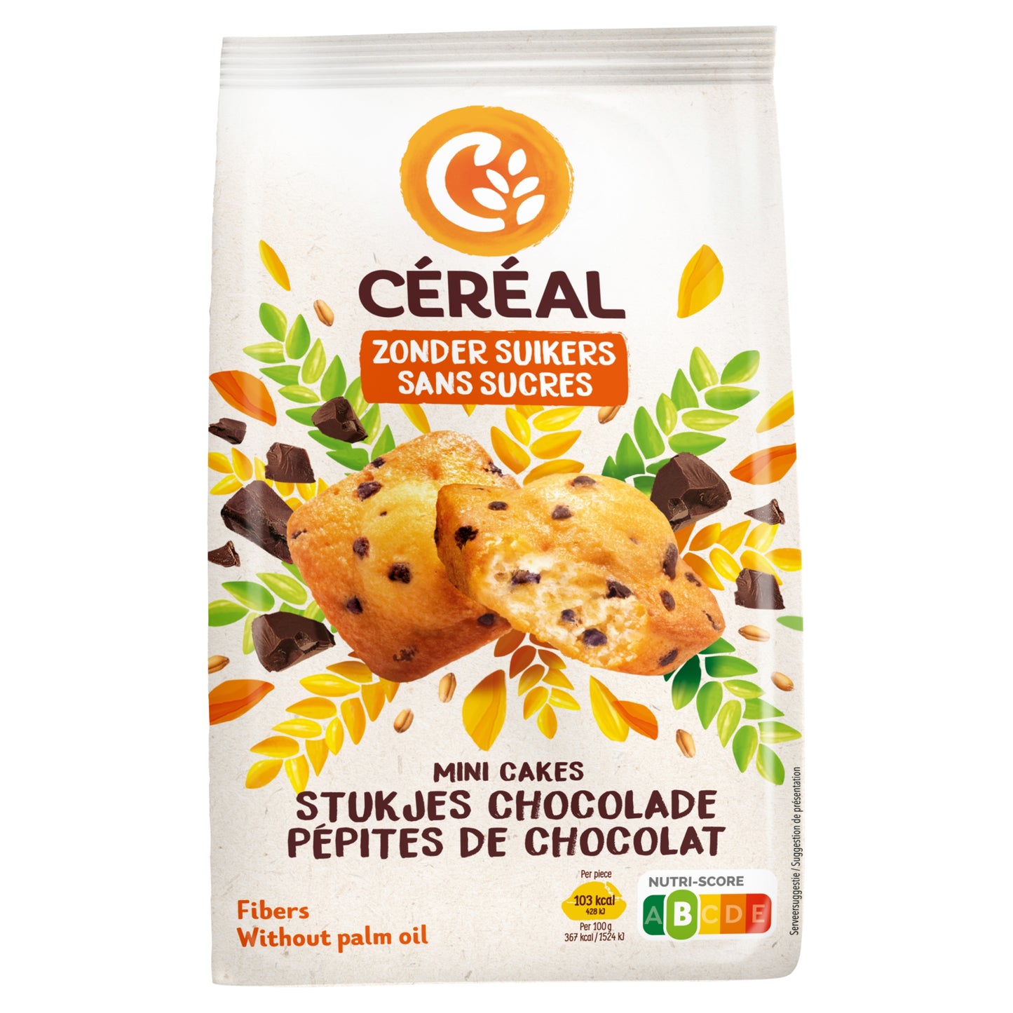 Cereal Mini cakes met stukjes chocolade zonder suikers 196.00 Gram