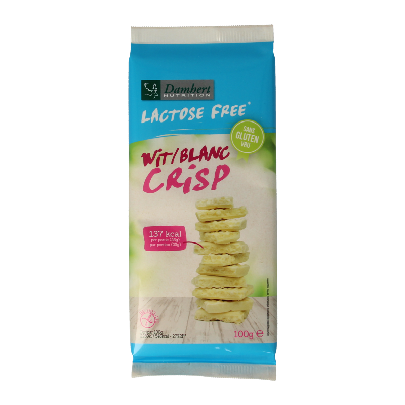 Damhert Witte chocoladetablet crisp gluten- en lactosevrij 100 Gram