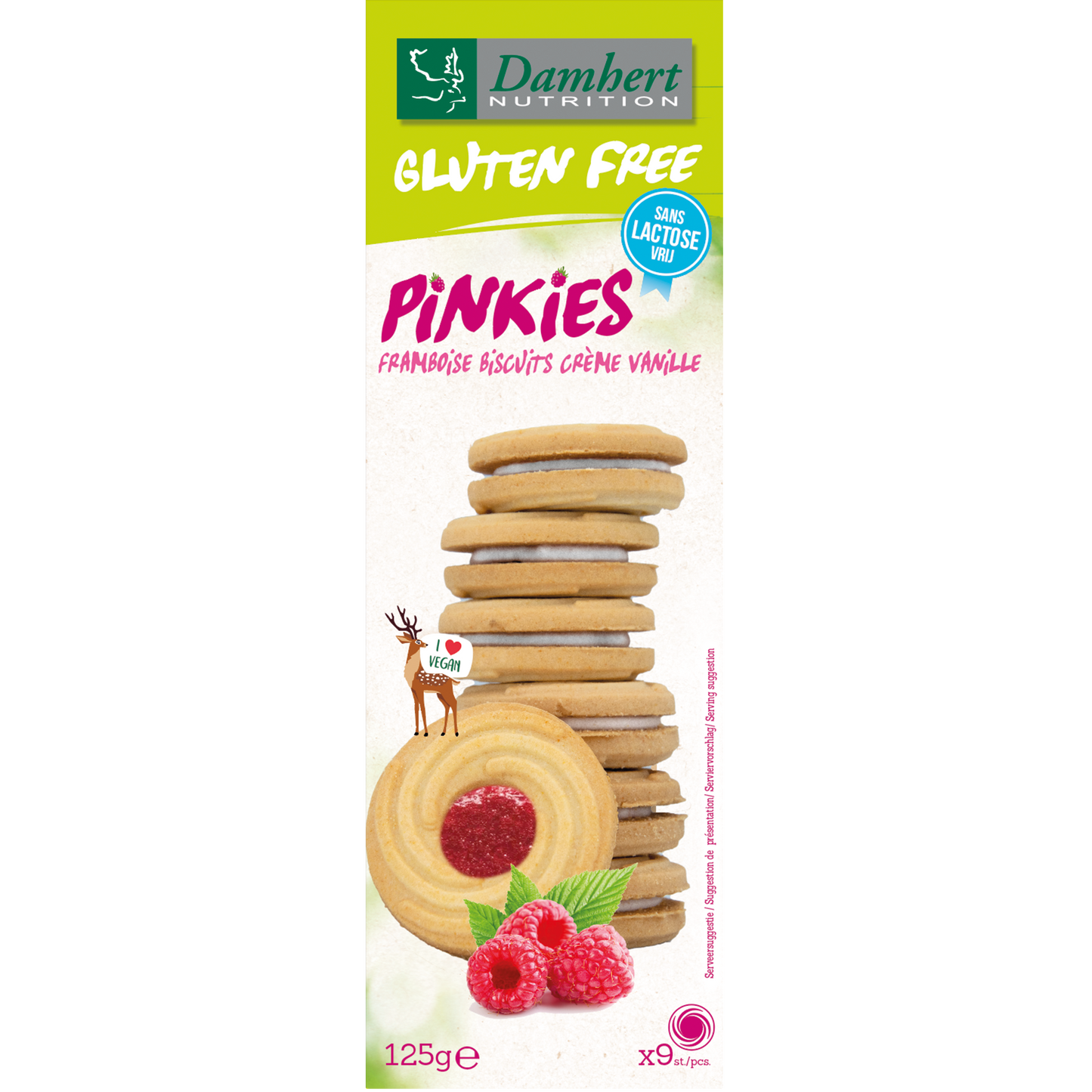 Damhert Pinkies biscuits framboos 125.00 Gram