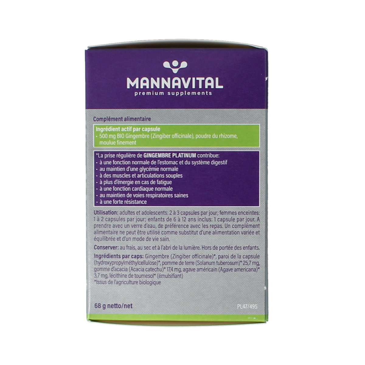 Mannavital Gember platinum bio 90.00 Vegetarische capsules