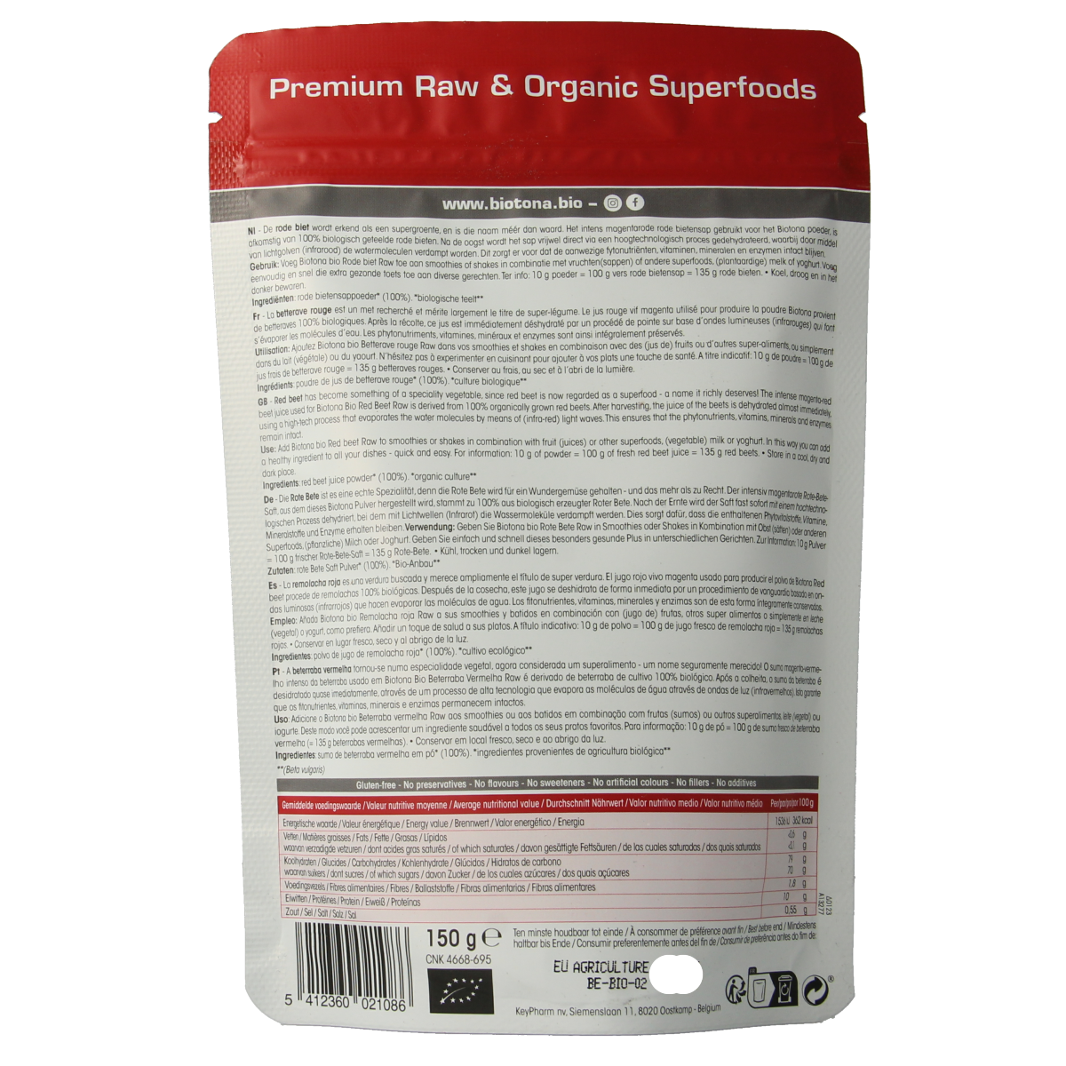 Biotona Red beet raw powder bio 150.00 Gram