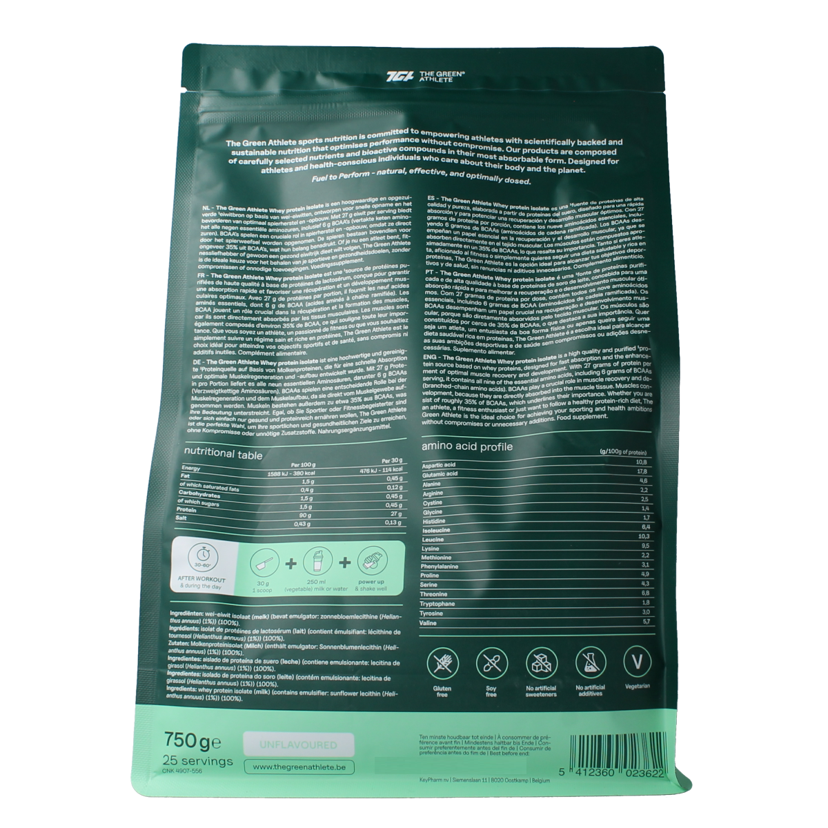 The Green Athlete Whey protein isolate unflavoured 750.00 Gram