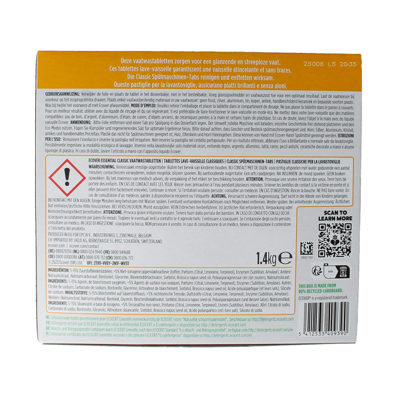 Ecover Essential vaatwastabletten 70.00 Stuks