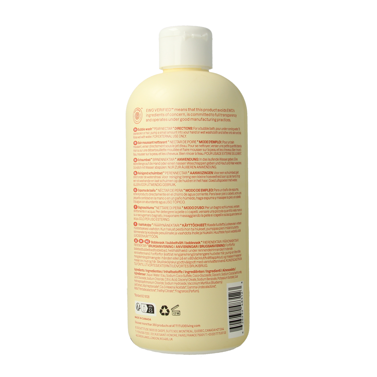 Attitude Bubbelzeep baby leaves pear nectar 473.00 Milliliter