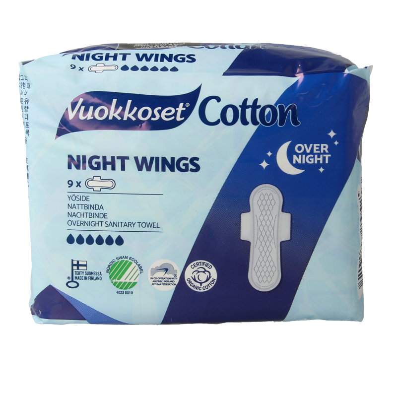 Vuokkoset Maandverband nacht wings organisch katoen 9 Stuks