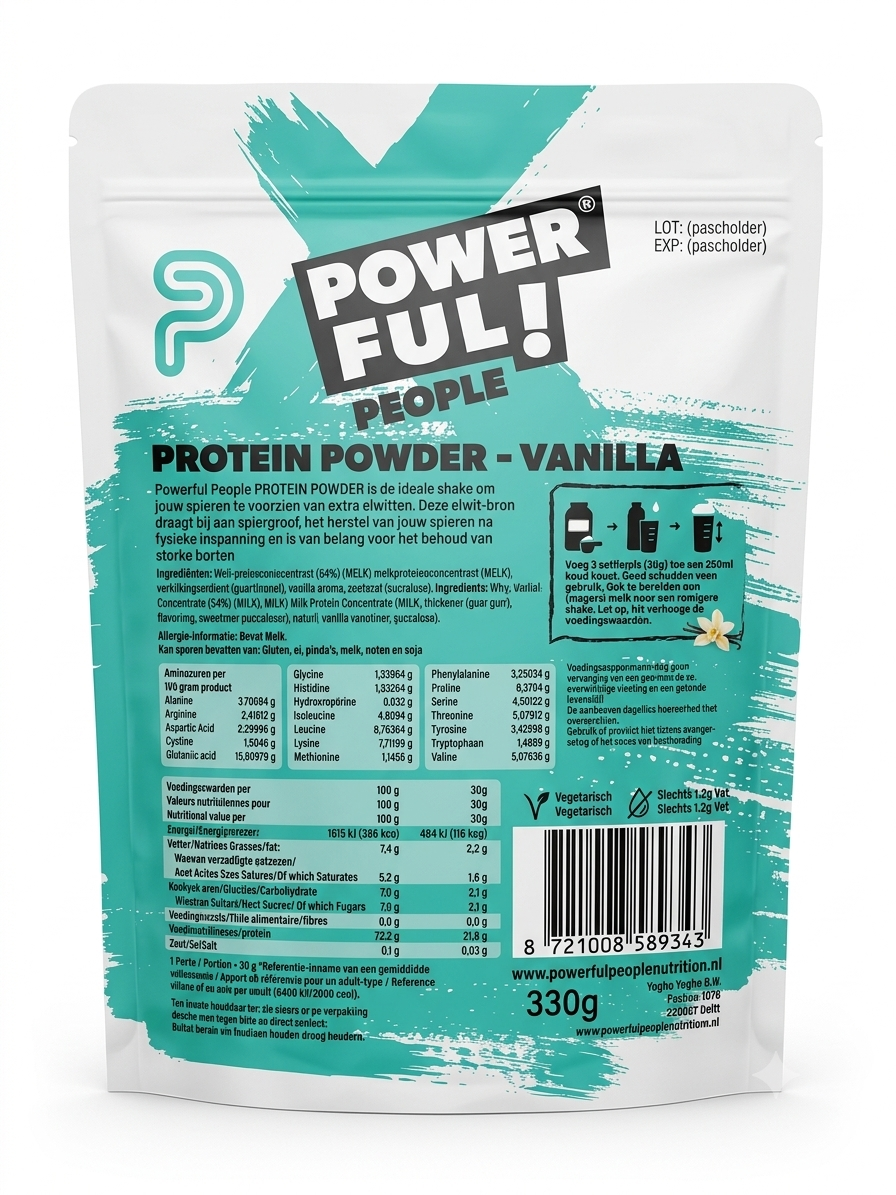 Powerful People Powerful People Proteïnepoeder Vanille 330.00 Gram