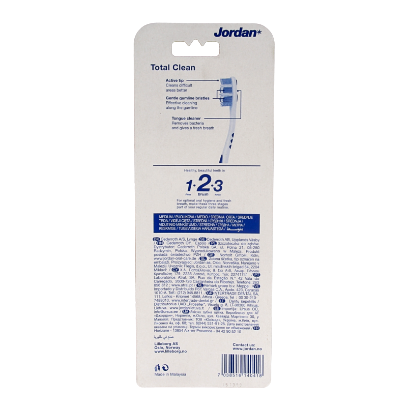 Jordan Tandenborstel totalclean medium 4.00 Stuks