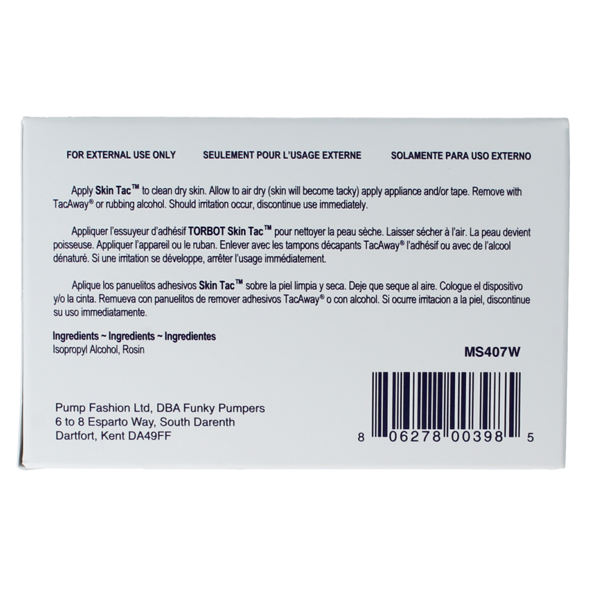 Diversen Skin tac wipe MS407W 50.00 Stuks