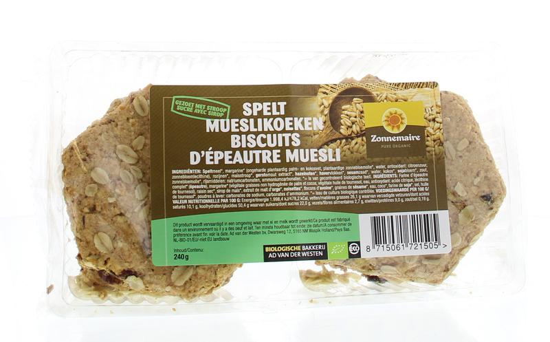 Zonnemaire Spelt mueslikoeken bio 240.00 Gram