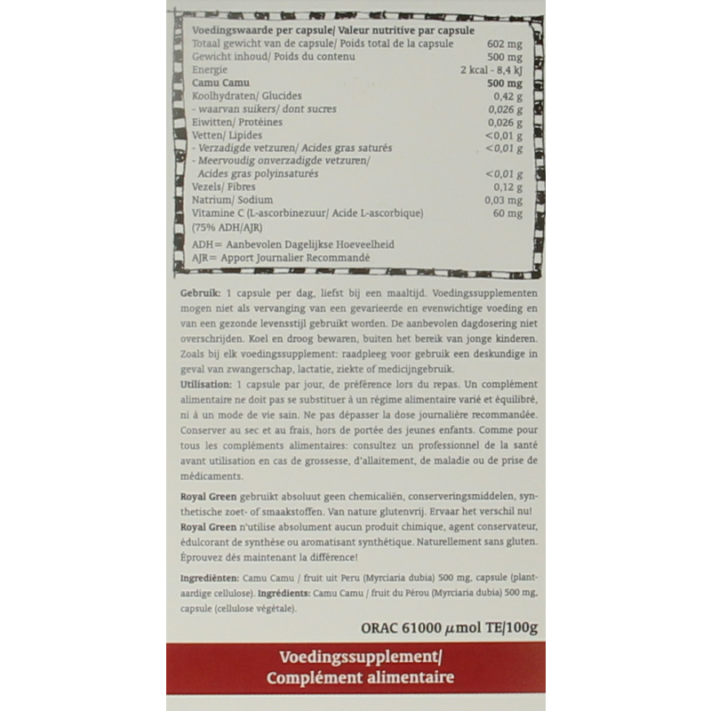 Royal Green Camu camu vitamine C 60.00 Vegetarische capsules
