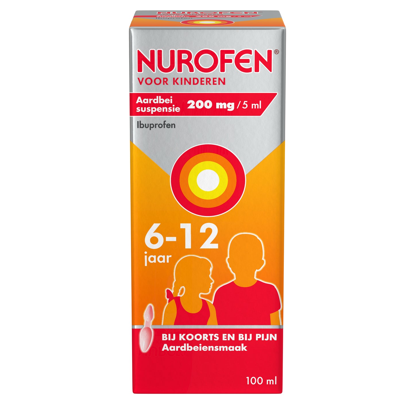 Nurofen Suspensie kind 200mg / 5ml aardbei 100.00 Milliliter